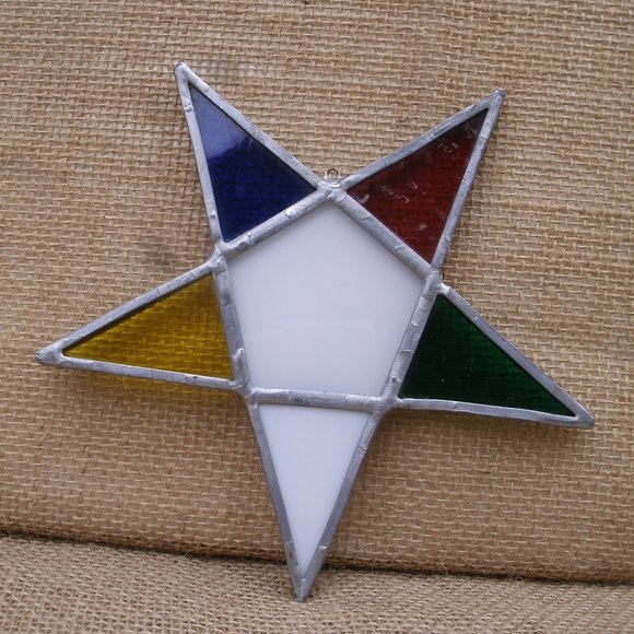 Vintage Eastern Star Symbol Stained Glass Suncatcher - Picture 6 of 10